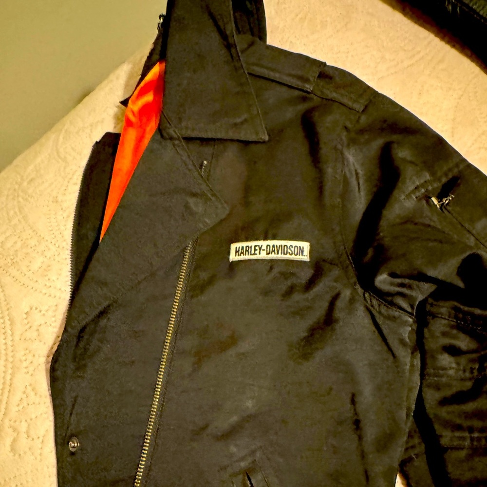 Harley-Davidson Black Bomber Jacket with Orange Lining